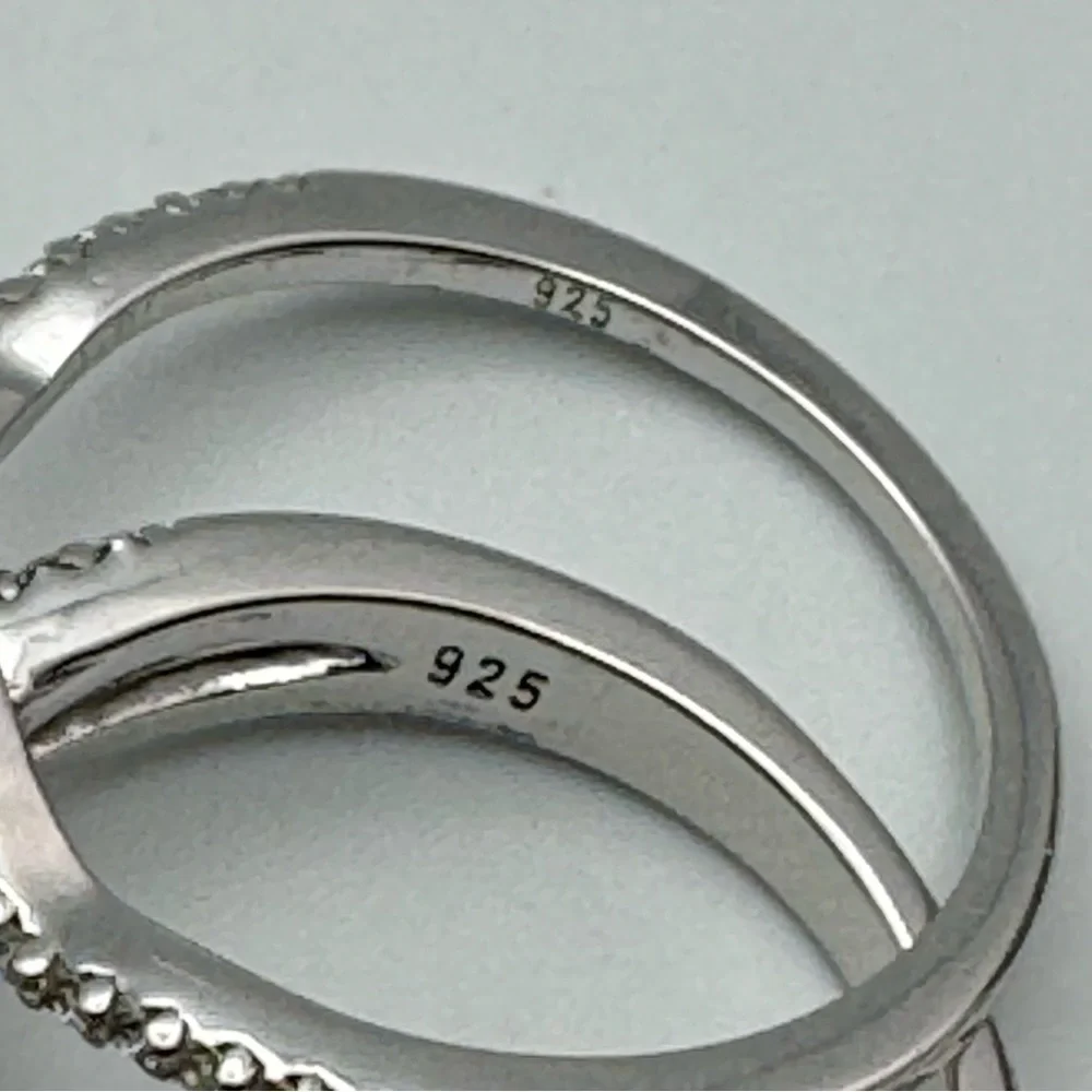 Beautiful Sterling Silver Pear CZ Halo 2-Piece Ring Set Size 6.5